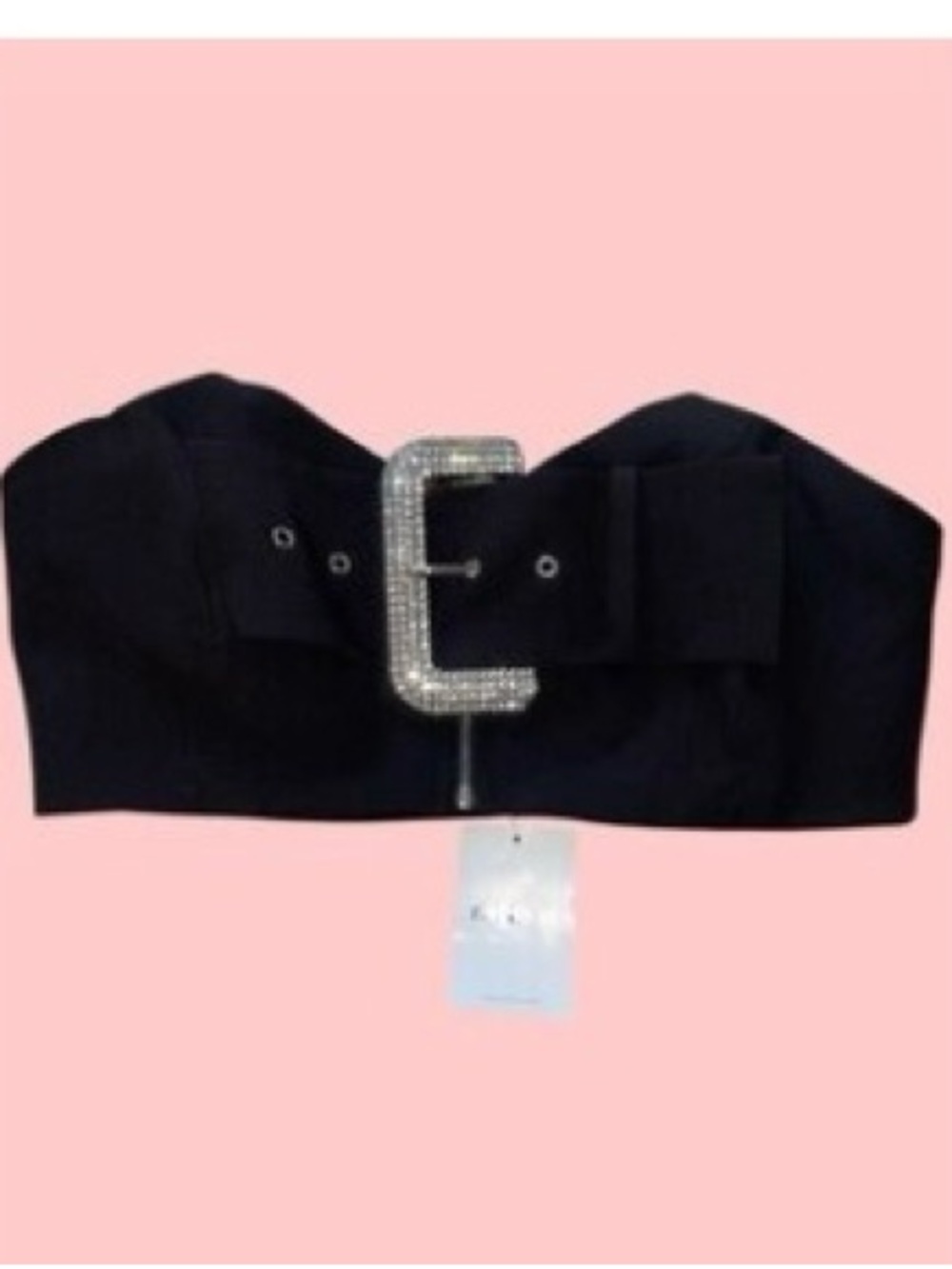 Forever 21 Black Strapless Crop Top with Silver Rhinestone Buckle